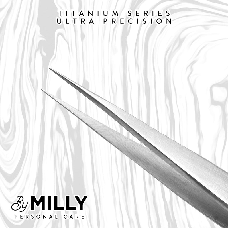 [Australia] - By MILLY Professional Series - Eyelash Extension Tweezers - Straight Lash Tweezers for Classic Pickup and Isolation - Precision Pointed Tip - Titanium Coated Stainless Steel - 12 cm (4.72 inches) 