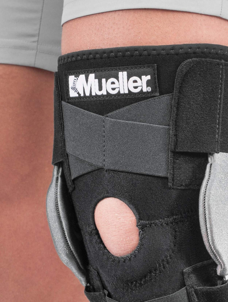 [Australia] - Mueller Sports Medicine Adjustable Hinged Knee Brace, Black/Gray, One Size Fits Most 