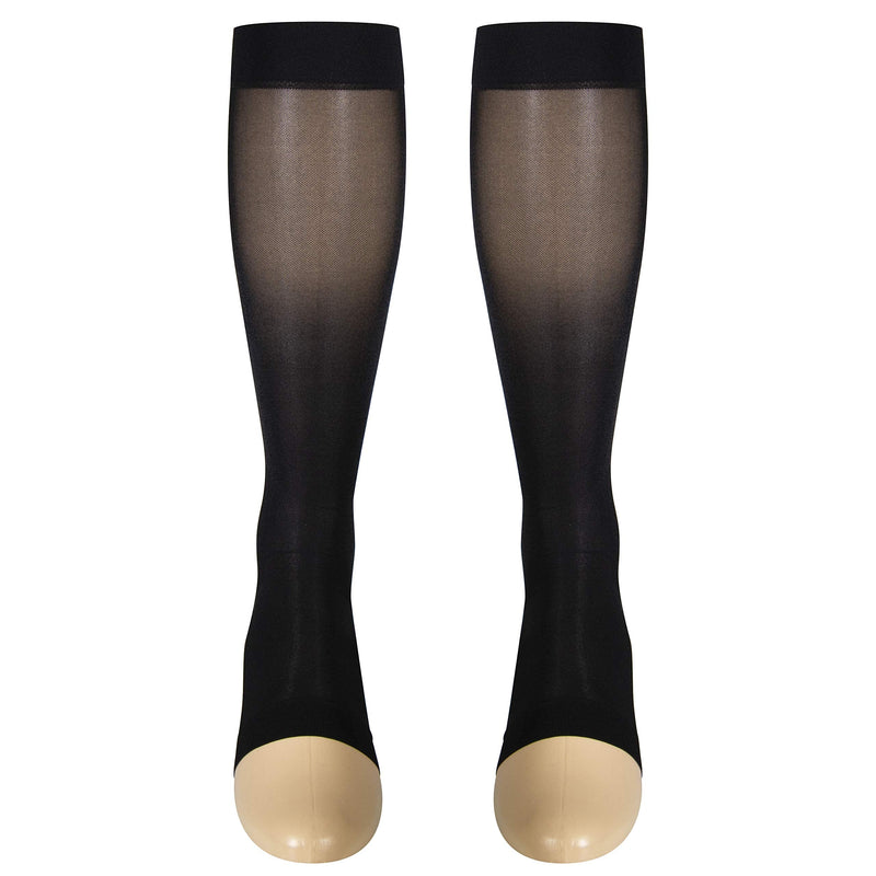 [Australia] - NuVein Sheer Compression Stockings, 15-20 mmHg Support, Fashionable Medium Denier, Knee High, Open Toe, Black, Large Large (1 Pair) 