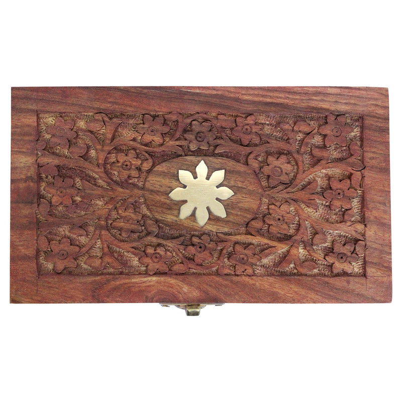 [Australia] - ITOS365 Handmade Wooden Keepsake Storage Case Jewelry Box Jewel Organizer - Floral Hand Carvings - Gifts for Women, 7 x 4 Inches 