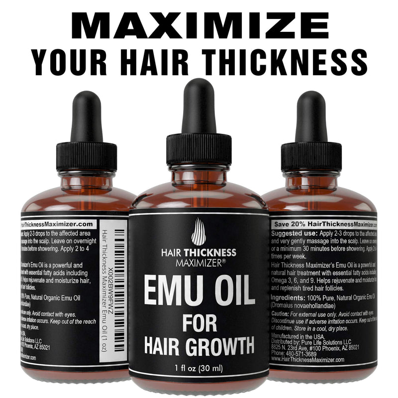 [Australia] - EMU Oil For Hair Growth by Hair Thickness Maximizer. Best Organic, Natural Oils Treatment with Omega 3,6,9. Stop Hair Loss Now. Hair Thickening Serum to Replenish Hair Follicles for Men and Women 1oz 1 Fl Oz (Pack of 1) 
