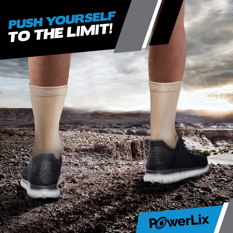 [Australia] - POWERLIX Ankle Support Brace 2 Pack, Ankle Brace for Men/Women/Kids, Support for Ligament Damage, Sports Protect, Injury Recovery, Plantar Fasciitis Foot Socks with Arch Support, Beige, Small S 