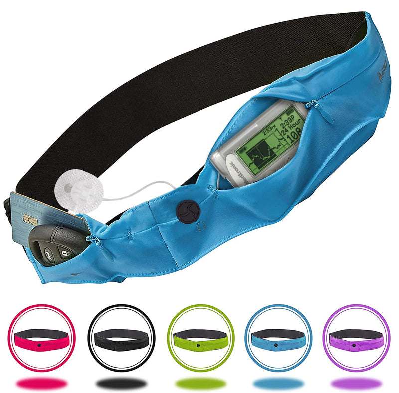[Australia] - Athlé Insulin Pump Belt - 2 Stretch Pockets Fits Insulin Pump, Epipen, Phone, Wallet, Cards and More - Comfortable and Adjustable Waist Strap - Size X-Small 20" - 22" - Insulin Pump Holder - Blue X-Small 20" - 22" 