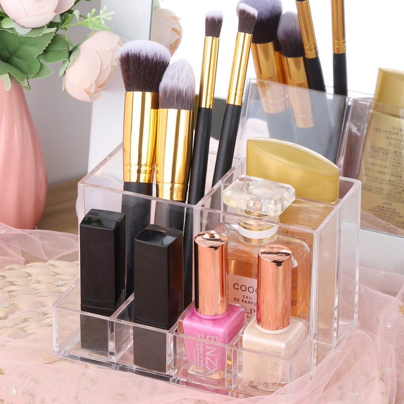 [Australia] - Makeup Brush Holders, Clear Plastic 6-Compartment Vanity Cosmetic Organizer Storage 