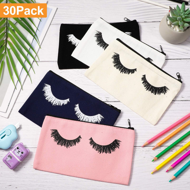 [Australia] - 30 Pieces Eyelash Makeup Bags Canvas Makeup Bags Lash Cosmetic Bags Travel Make up Pouches with Zipper for Women and Girls, 5 Colors (7.1 x 4.3 Inch) 7.1 x 4.3 Inch 