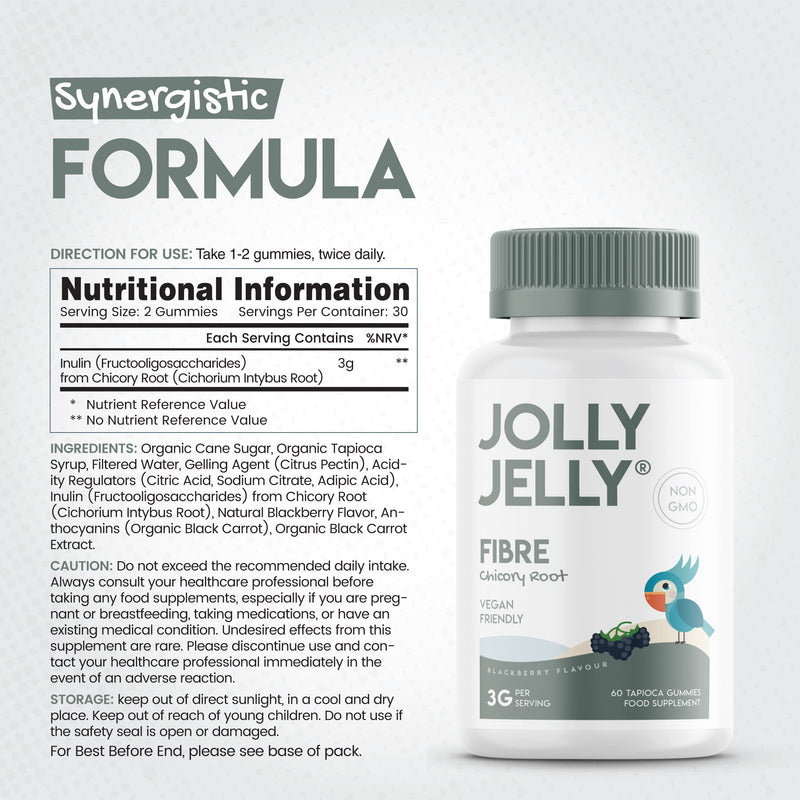 [Australia] - Fibre Gummies 3g - Digestive Health - Made from Organic Chicory Root Inulin - BlackBerry Flavour - Kosher, Halal, Non GMO - 60 Vegan Gummies. 