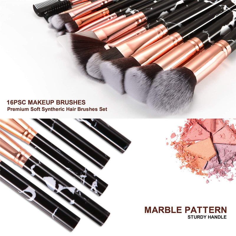 [Australia] - Makeup Brushes Set DUAIU 16PCS Vegan Synthetic Make up Brushes Foundation Eyeshadow Concealer Eyebrow Marble Brush Set With Makeup Brush Holder and Gift Box, Black 