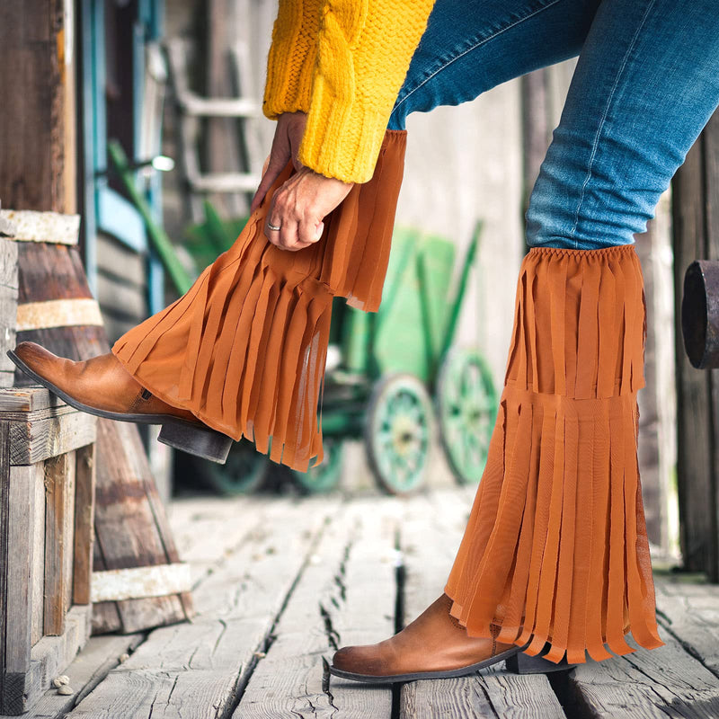 [Australia] - Hamry Women's Hippie Fringe Boot Covers 60s Leg Warmers Hippie Costume Accessories for Adults, Standard Size 