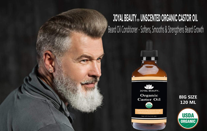 [Australia] - Castor Oil (120 ML) USDA Certified Organic 100% Pure Cold-Pressed Hexane-free Premium Quality for Hair Growth, Eyelashes, Eyebrows, Beard and Skin by Joyal Beauty. Bonus FREE Mascara Kit Included 