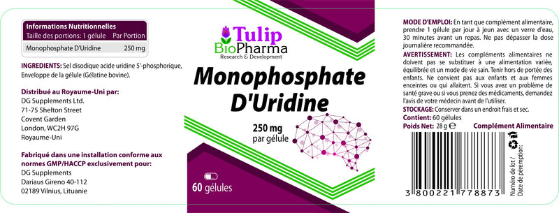[Australia] - Uridine Monophosphate 250mg 60 Capsules, Certificate of Analysis by AGROLAB Germany, High Strength, Gluten, GMO Free 