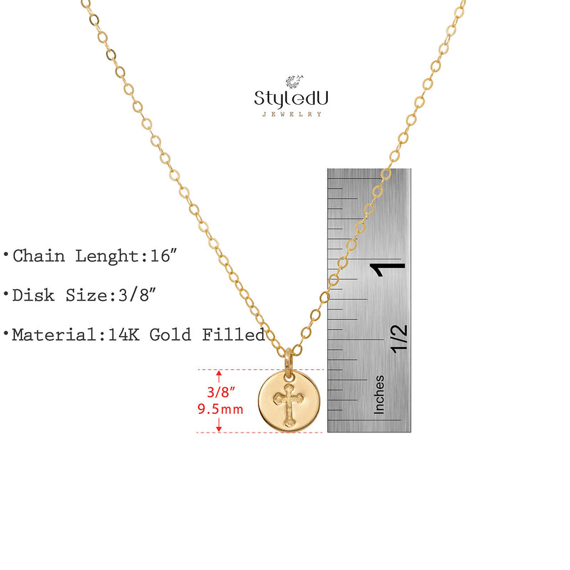 [Australia] - StyledU Tiny Cross Necklace for Women 14K Gold Filled Engraved Cross Pendant Necklace Simple Jewelry Gift for Women Girls 