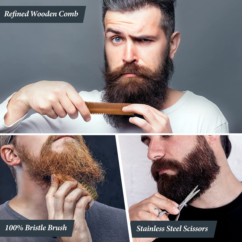 [Australia] - Beard Grooming Kit for Men, 10 in 1 Beard Trimming Gift Set with Beard Shampoo, Beard Conditioner, Beard Oil, Balm, Beard Comb,Brush, Scissors, Beard Shaper and Storage Bag -Mens Beard Growth Care Set 