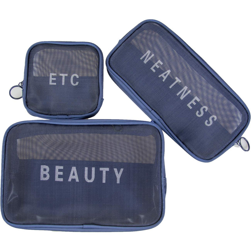 [Australia] - WildWave Travel Mesh Makeup Bags Set 3 Pieces See Through Zipper Pouch Trave Cosmetic and Toiletry Organizer Bag Travel Accessories 3 Pack of S M L(Navy Blue) 3P-Navy Blue 