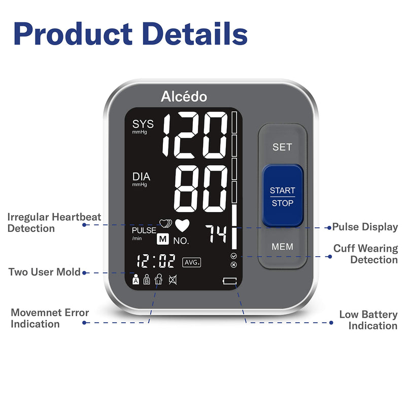 [Australia] - Alcedo Blood Pressure Monitor Upper Arm, Automatic Digital BP Machine with Wide-Range Cuff for Home Use, Backlit Screen, 2x120 Reading Memory, Talking Function 