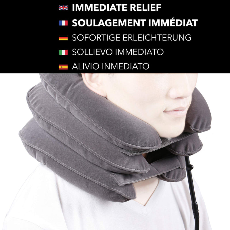 [Australia] - TAKIT Cervical Neck Traction Device for Head & Shoulder Pain - Grey - Inflatable Neck Pillow/Cervical Traction Pillow - with Adjustable Size, Bigger Pump, Durable 