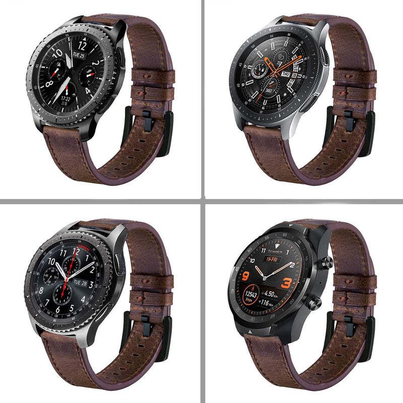 [Australia] - iBazal Gear S3 Watch Band 46mm, Gear S3 Frontier/Classic Bands 22mm Genuine Leather Bands Replacement Strap for Samsung Gear S3 Frontier/Classic SM-R760/Huawei Watch GT Men- Brown+Black Clasp 1-Black Clasp + Brown 