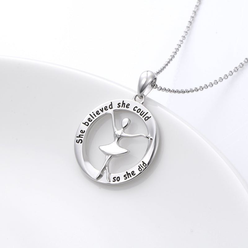 [Australia] - Sterling Silver Engraved Inspirational Necklace Bracelet"She Believed She Could So She Did" Gift for Her, Women, Friendship Believed Necklace Circle 