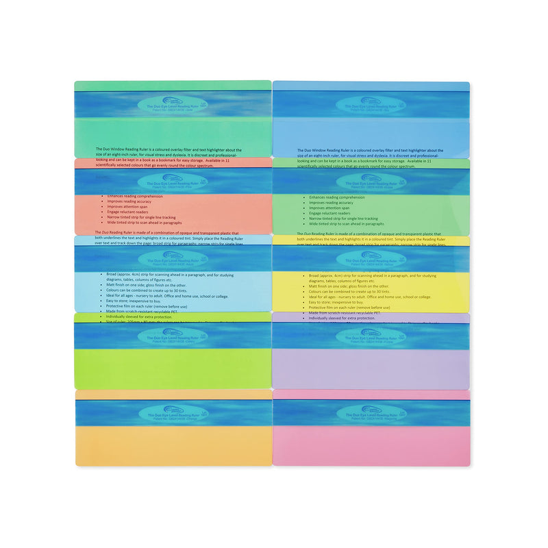 [Australia] - The Original Duo Reading Ruler Dyslexia Overlays - Multi-Colour (Pack of 10) by Crossbow Education UK - Dyslexia Aids and Visual Stress Specialists 