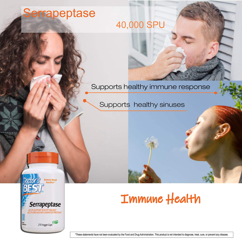 [Australia] - Doctor's Best Serrapeptase, Non-GMO, Gluten Free, Vegan, Supports Healthy Sinuses, 40,000 SPU, 270 Count (Pack of 1) 