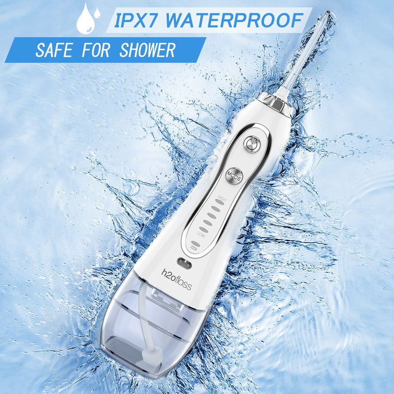 [Australia] - H2ofloss Water Flosser Professional Cordless Dental Oral Irrigator - Portable and Rechargeable IPX7 Waterproof Water Flossing for Teeth Cleaning,300ml Reservoir Home and Travel (HF-6) 