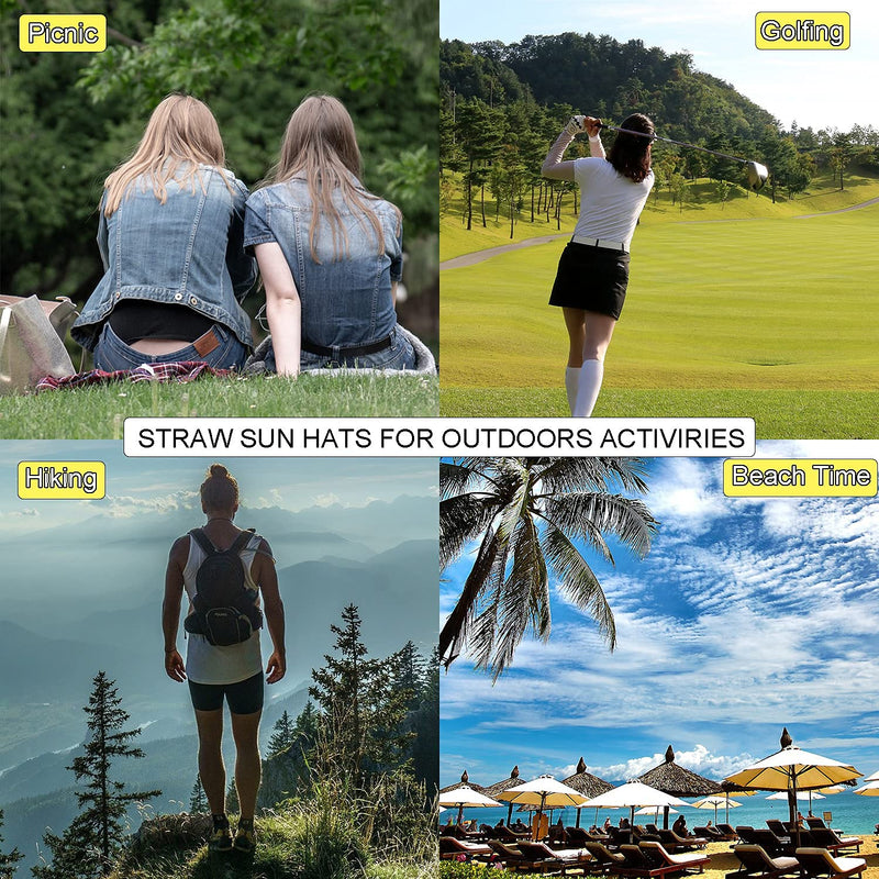 [Australia] - Outrip Straw Sun Visors Hats for Women Beach Summer Wide Brim UV Protection Roll-up Golf Tennis Running Visor Beige 