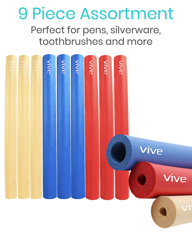 [Australia] - Vive Foam Tubing (9 Pack) - Utensil Padding Grips - Spoon, Fork Round Hollow Medical Closed Cell Tube - Cut to Length - Provides Wider, Larger Grip Pipe Tool for Dexterity, Disabled, Elderly 