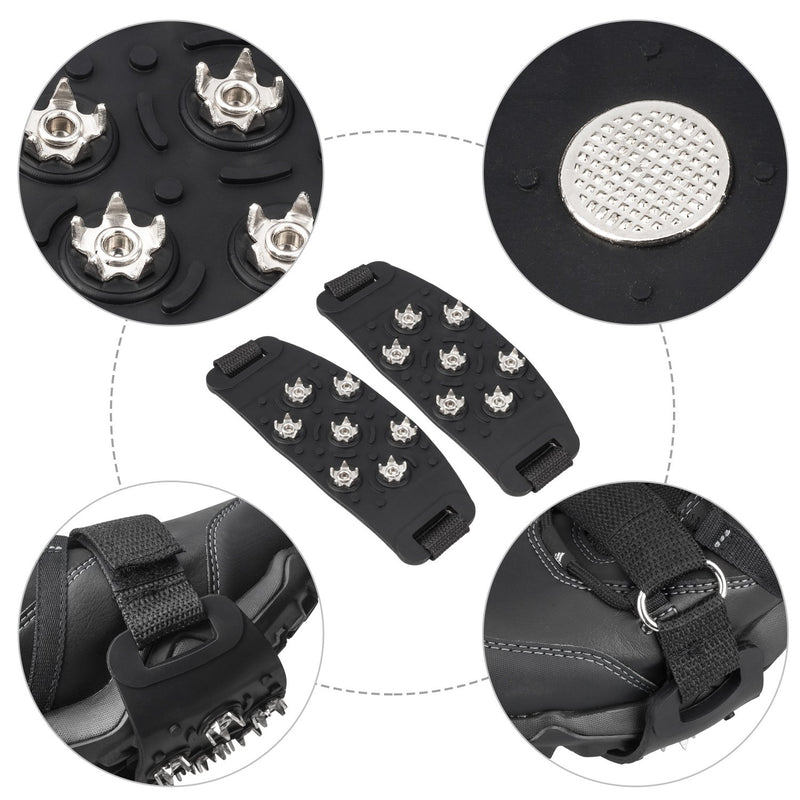 [Australia] - FANBX F Crampon Traction Cleats Anti-Skid Traction Grips Crampons Spikes 7 Point Cleats for Footwear for Walking, Jogging, Hiking, Mountaineering Ice Snow Grips Black 