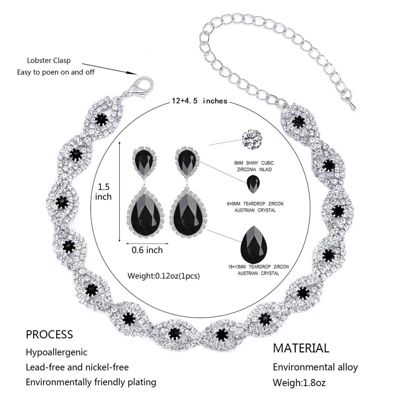 [Australia] - M MIRACULOUS GARDEN 2-4 Pack Rhinestone Crystal Choker Necklace Tiara Crown Link Bracelet Teardrop Dangle Earrings Jewelry Sets for Women Girls Silver:Bracelet+Choker Necklace+Earrings set 