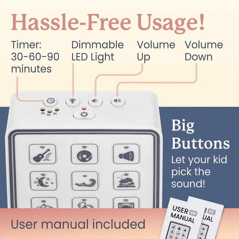[Australia] - Plug in White Noise Sound Machine with Adjustable Kids Night Light for Sleeping, 9 Non-Looping Sounds, Timer, Volume Control & Headphone Jack | Portable Noise Maker for Adults & Baby, Home, Office 