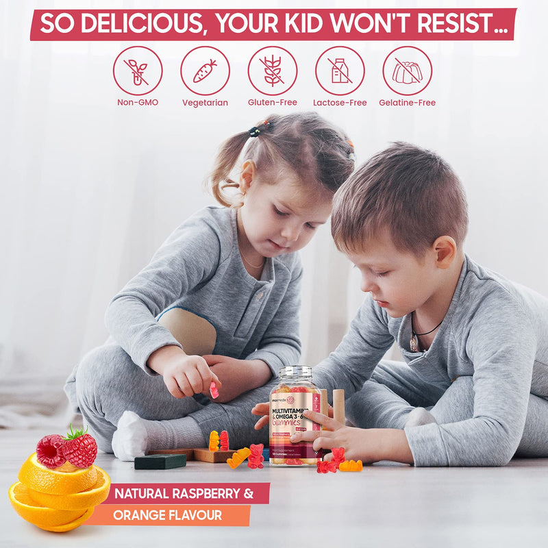 [Australia] - Multivitamins for Kids - 120 Chewable Gummies (2 Month Supply) - Child Vitamins with Zinc & Omega 3, 6 & 9 - Natural Raspberry & Orange Multivitamin Supplement - Non-GMO & Gluten Free Gummies 