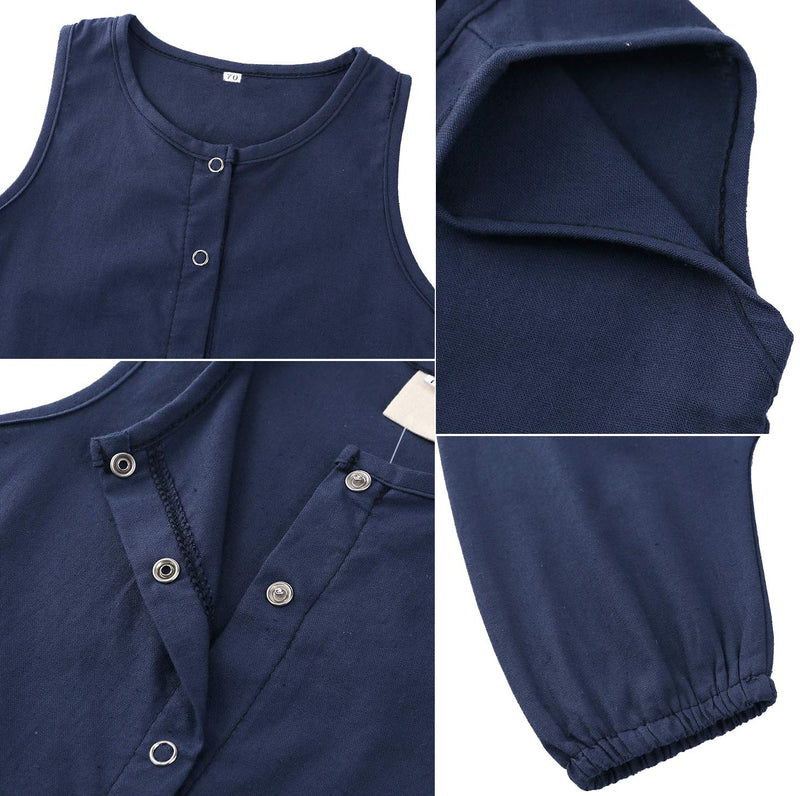 [Australia] - Symunnia Toddler Baby Boy Romper Summer Sleeveless Tank Button Jumpsuit Solid Bodysuit Blue 9 Months 