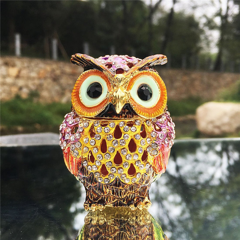 [Australia] - Waltz&F Hollow owl Trinket Box Hinged Hand-painted Figurine Collectible Ring Holder 
