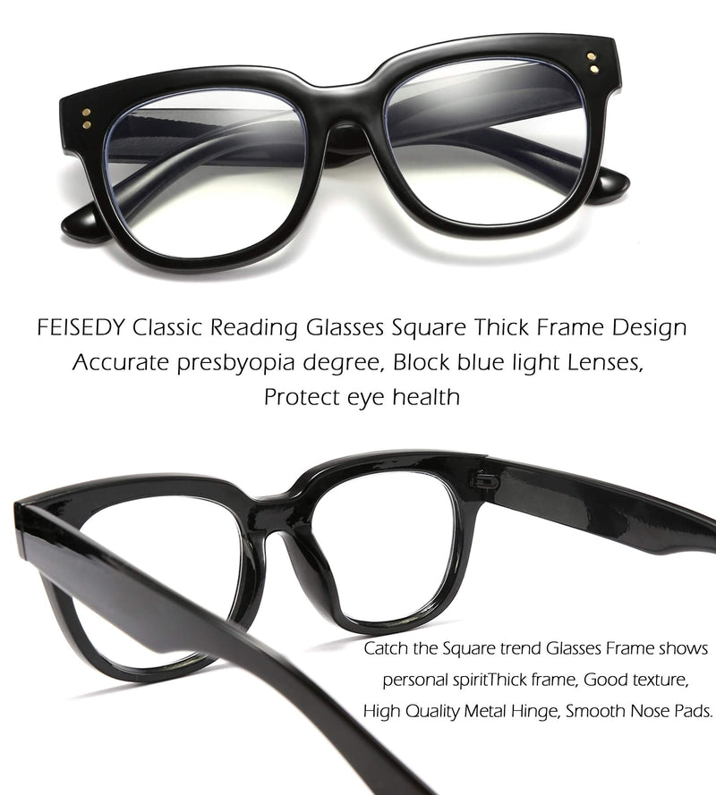 [Australia] - FEISEDY Retro Square Thick Big Frame Blue Light Blocking Reading Glasses Anti Glare Digital Eyestrain Reader B2523 Black 2.00x 