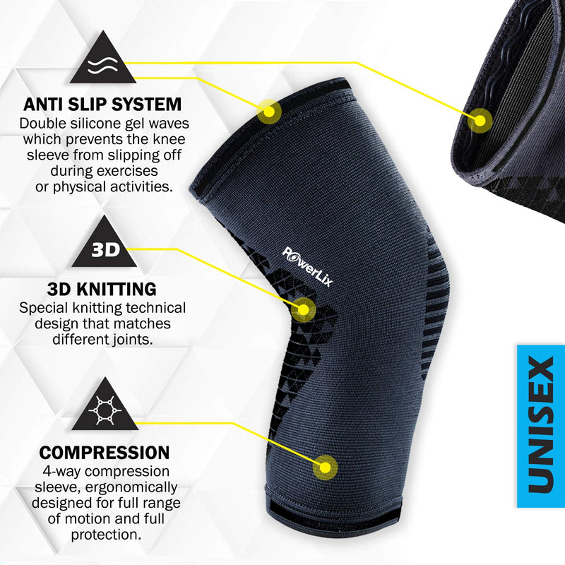 [Australia] - POWERLIX Compression Knee Sleeve for Women & Men, Medical Knee Brace for Arthritis & Knee Pain Relief, Meniscus Tear & Injury Recovery, Knee Support & Protection for Working Out, Running & All Sports Shadow Black Medium 