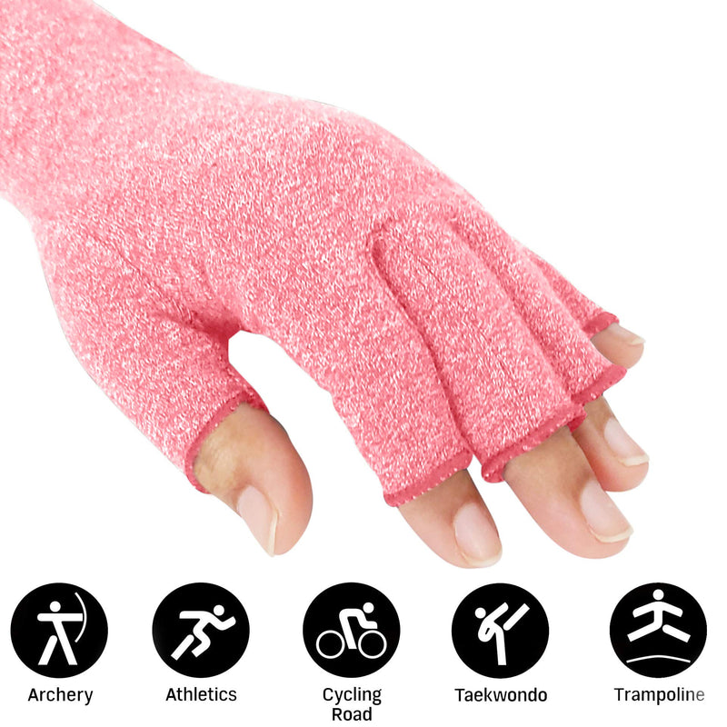 [Australia] - SyeJam Arthritis Gloves Fingerless- Rheumatoid Arthritis Compression Gloves for Pain Relief - Pink (L) 1 Pair Pink (1 Pair) + Free Ebook L (Pack of 2) 