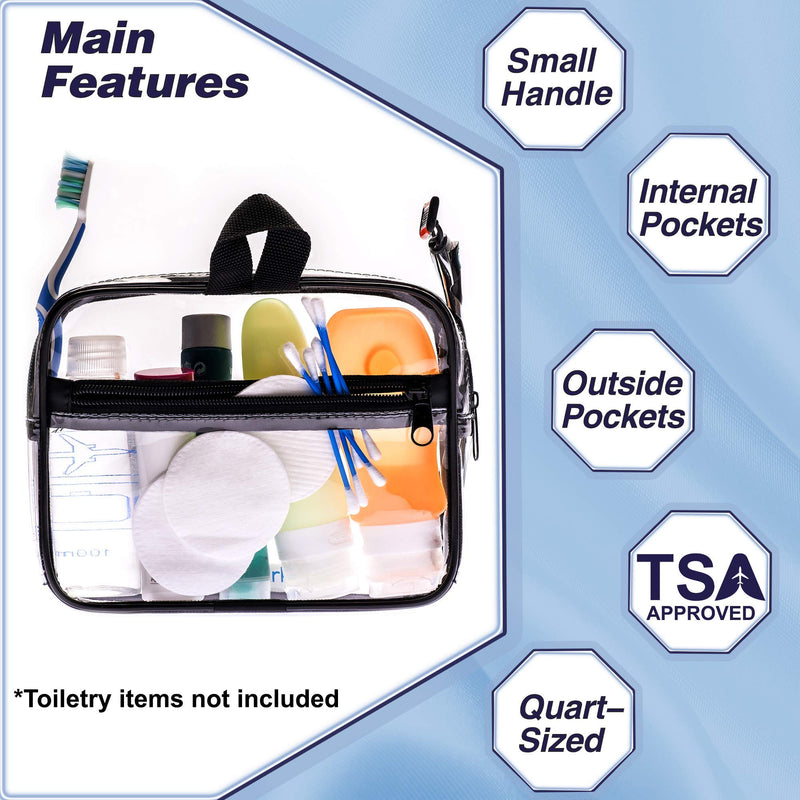 [Australia] - TSA Approved Toiletry Bag 3-1-1 Clear Travel Cosmetic Bag with Handle - Quart Size Bag with Zipper - Carry-on Luggage Clear Toiletry Bag for Liquids - Airport Airline TSA Compliant Bag for Man Women Black 