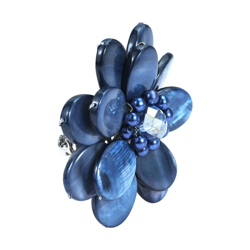 [Australia] - AeraVida Blue Mother of Pearl and Cultured Freshwater Pearl Sweet Azalea Floral Pin or Brooch 