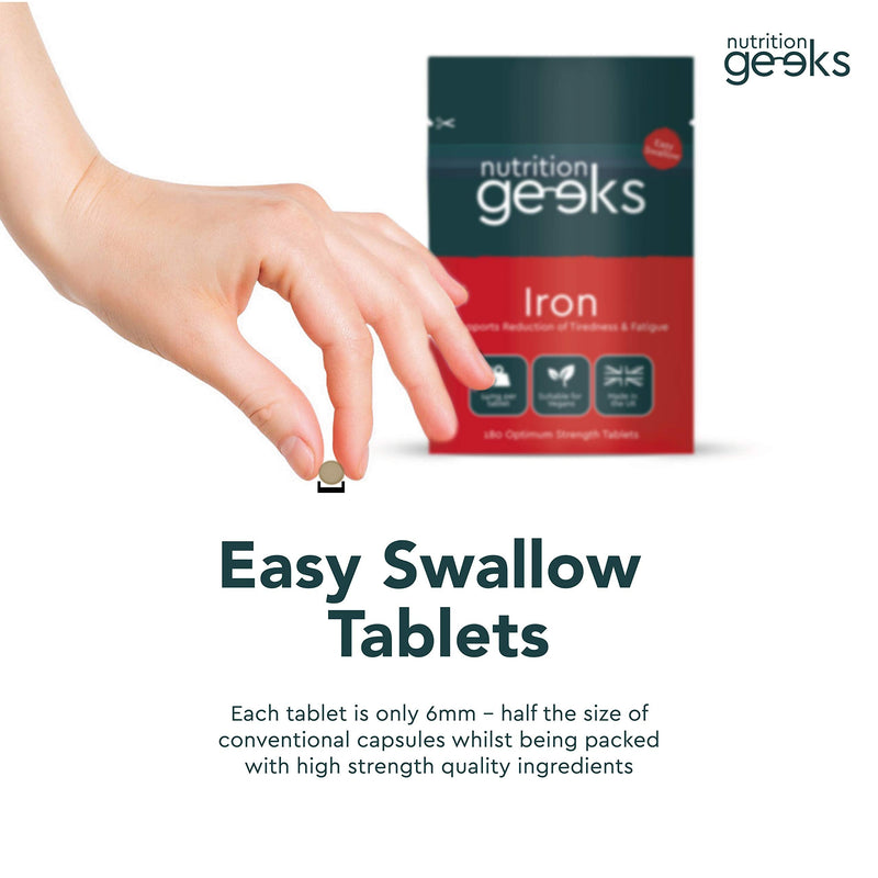 [Australia] - Iron Tablets High Strength 14mg - 180 Tablets, 6 Months Supply - Vegan Iron Supplements for Women and Men - Ferrous Fumarate Energy Tablets, Reduces Tiredness and Fatigue - UK Made Iron Vitamin Single 