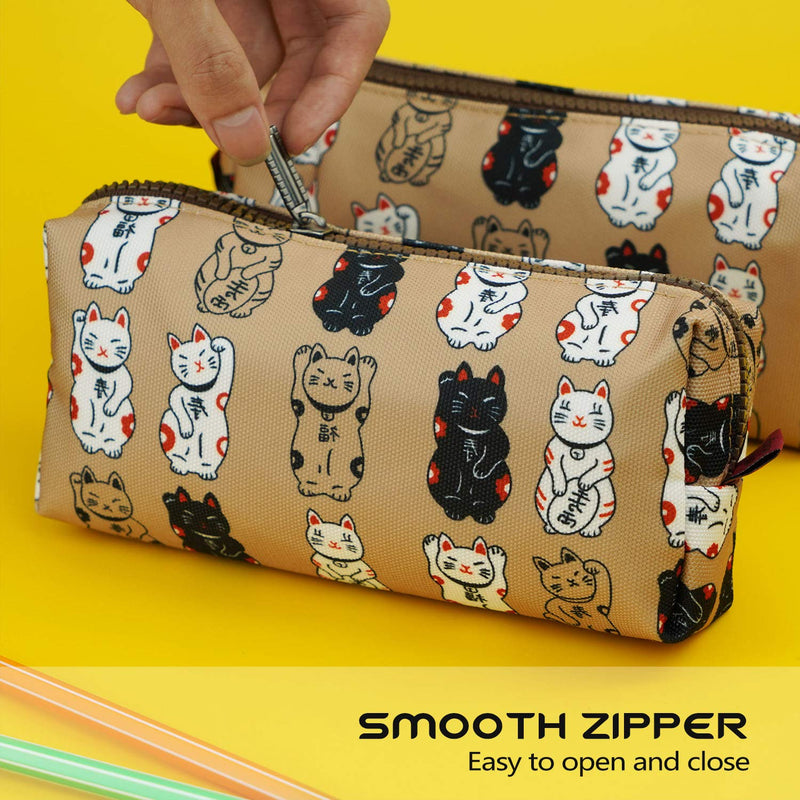 [Australia] - Lucky Japanese Cat Pencil Case Cute Maneki Neko Cat Pencil Bag Pouch Case Makeup Cosmetic Bag Kawaii Gadget Box Stationary gray 
