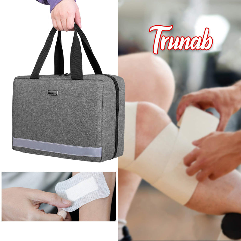 [Australia] - Trunab Small First Aid Kit Bag Empty Portable Emergency Kits Trauma Bag, Ideal for Car, Home, Camping and Hiking, Grey, Bag ONLY - Patented Design 