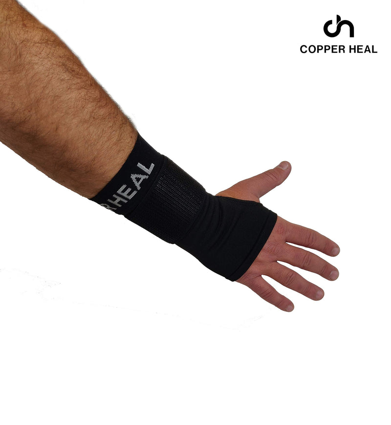 [Australia] - COPPER HEAL Long Wrist Sleeve with Adjustable Bandage - Suitable for Both Right & Left Hands Strap Short Sleeves Wraps Medical Recovery Pain Relief LONG - M Black 