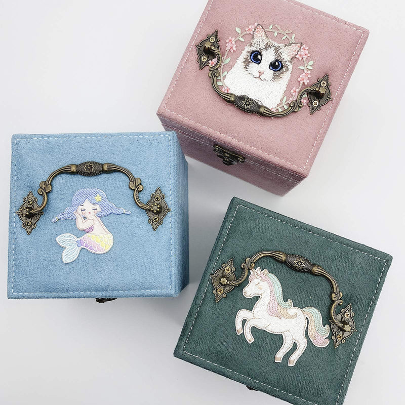 [Australia] - Lemonadeus Retro 3-Layer Velvet Jewelry Organizer Jewelry Box for Women Girls Kids Small Jewelry Box Travel Portable Jewelry Holder Earrings Necklaces Bracelets Rings Organizer (unicorn green) unicorn green 