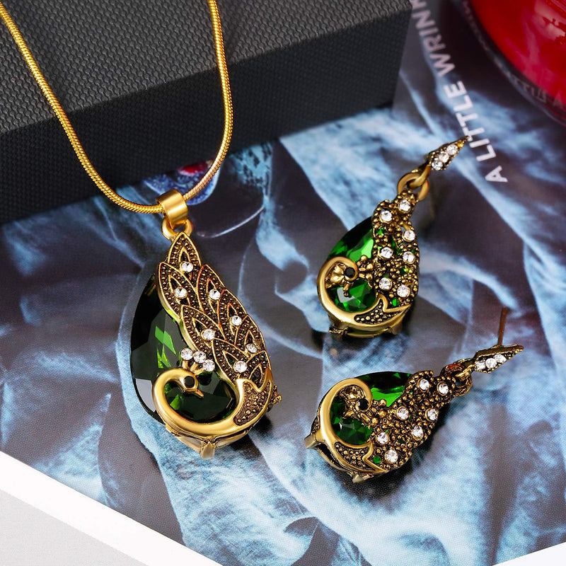 [Australia] - Hicarer 6 Pieces Women Elegant Necklace Set Peacock Waterdrop Rhinestone Pendant Necklace Crystal Peacock Pattern Earrings Jewelry 