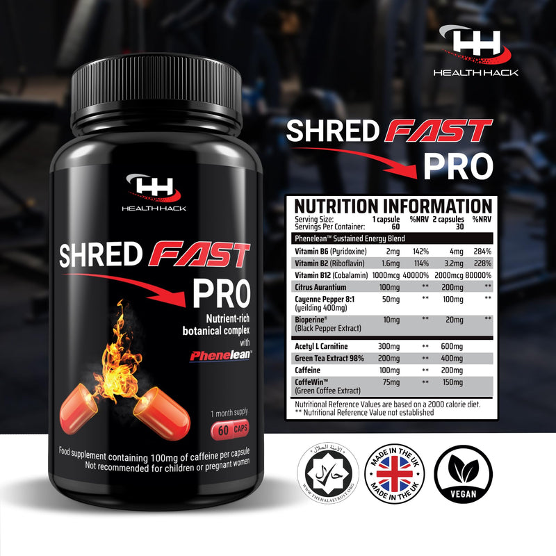 [Australia] - Shredfast Pro - Advanced Thermogenic Supplement with Phenelean� - Fast Acting for Women & Men - 60 Capsules - 30 Days Supply - Keto, Vegetarians & Vegan Friendly. 