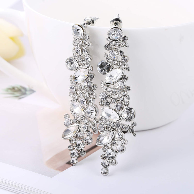 [Australia] - JOERICA Bridal Wedding Crystal Bracelet and Earrings Jewelry Set Rhinestone Dangle Earrings Adjustable Bracelet Bangle for Women Bridesmaid Jewelry Set A: Silver Tone 