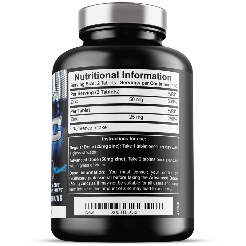 [Australia] - High Strength Zinc Supplements (Supersize - 360 Vegan Tablets) - Zinc 50mg Per Serving x 6 Month Supply - 50mg Zinc Supplement for Vegetarians and Vegans 