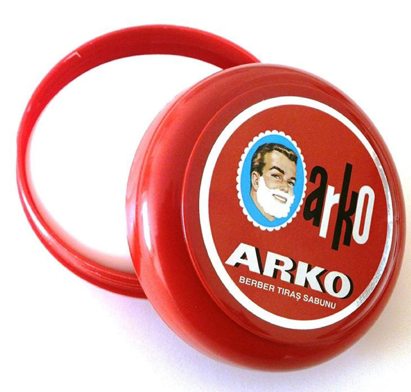 [Australia] - Arko/Omega Shaving Soap- 90g, Bowl Case + Omega Shaving Brush, Natural Boar Bristle, Red 