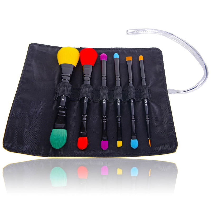 [Australia] - SHANY LUNA 6 PC Double Sided Travel Brush Set with Pouch - Synthetic 
