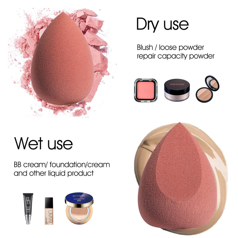 [Australia] - JPNK Foundation Makeup Brush with 4 Makeup Sponges Latex-free for Blending Liquid, Cream or Flawless Powder Cosmetics Brown 