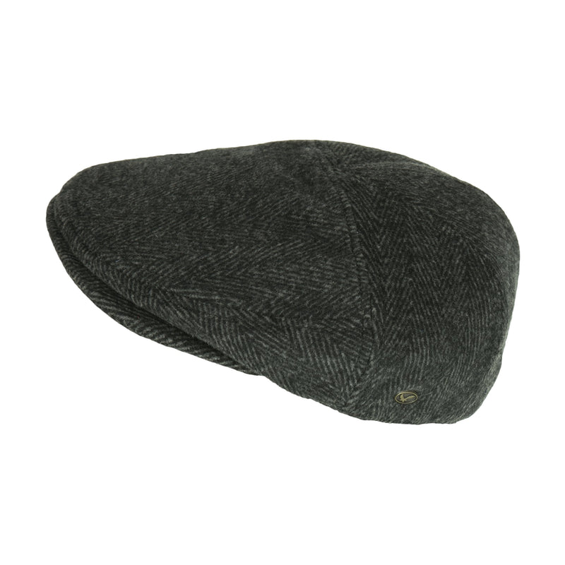 [Australia] - Men’s Black Wool Herringbone Ivy Cap, Classic Cabbie Hat w/Ear Flaps X-Large 